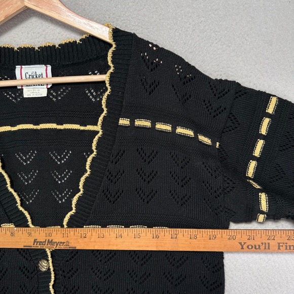 VTG Cricket Lane Cardigan Sweater Womens S Oversized BLK Gold Pointelle Coquette - Picture 6 of 8
